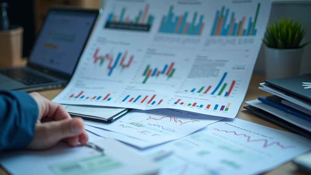 Wirtschaftsdaten-Analysarbeitsplatz mit Finanzberichten und Schuldenstatistiken