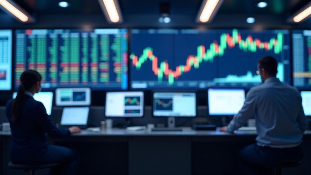 Börsenhandelsplatz mit elektronischen Displays zeigt Bundesanleihen-Kurse und Handelsvolumina